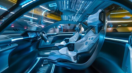 Fototapeta premium Autonomous vehicle interior with futuristic design.