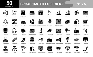 Broadcaster equipment icon set