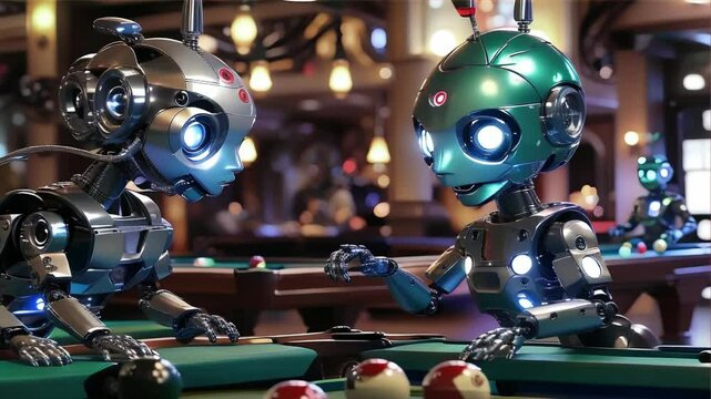 Adorable android enjoying a game of billiards ,generative ai