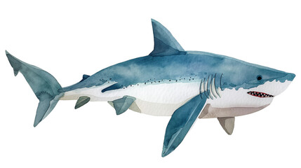 Fototapeta premium Watercolor Animated Shark Illustration isolated on a transparent background