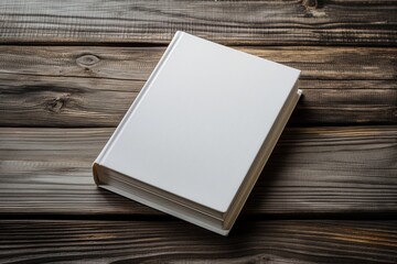 Fototapeta premium Hardcover Book Mockup on Wooden Surface for Cover Design and Branding