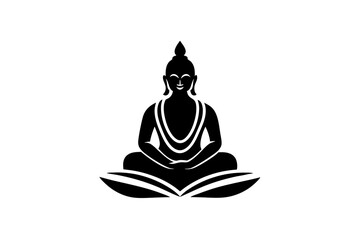 black and white buddha silhouette, buddha vector illustration, Lotus silhouette, Buddhism Lotus position silhouette isolated vector Illustration, png, buddha  icon	