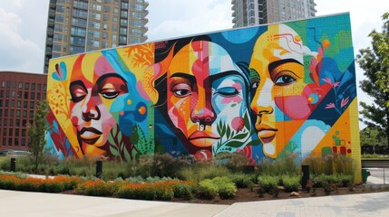 Mural in an urban area celebrating cultural diversity and racial harmony