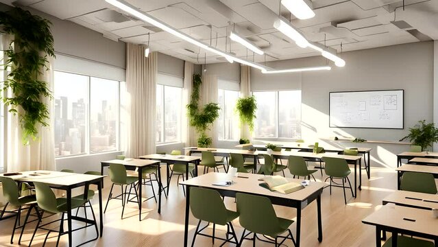Welcome back to a classroom full of beauty and knowledge! Let's start the day with renewed vigor,  Seamless looping 4k time-lapse animation video background

