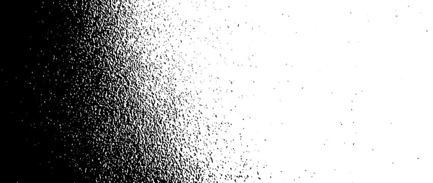 Black gritty grunge gradient texture. Grain overlay background. Distressed noise surface with dust, sand, particles, specks, speckles. Rough dirty granule backdrop of concrete, cement, gravel. Vector