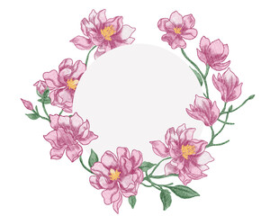 Pink Magnolia Watercolor Flower Wreath 