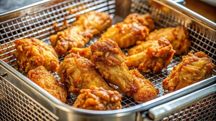 Fototapeta premium A Closeup Of A Basket Of Delicious Crispy Fried Chicken Wings.