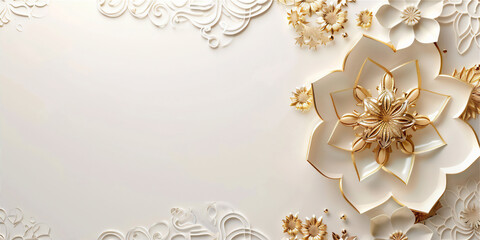 Islamic background with white and golden Arabic pattern craft with copy space