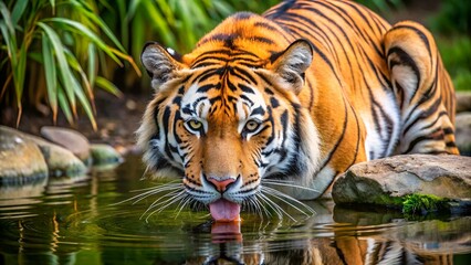 Tiger male drinking water