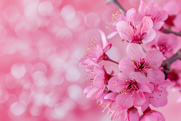 Pink cherry blossoms on pink light background