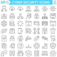 Cyber security icons for security development line icons