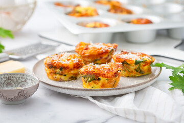Homemade healthy spinach and cheese egg muffins, high protein and low carb breakfast