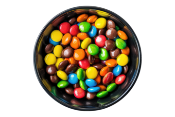 Colorful candies in a bowl isolated on transparent background