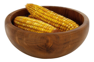 Corn in a wooden bowl isolated on transparent background