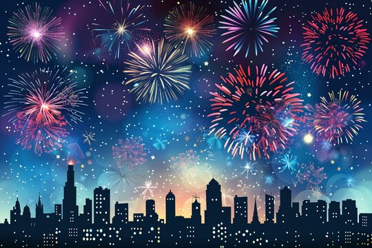 fireworks over a city