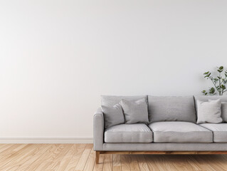 Minimalist living room interiors composition with a tv set, a sofa and a window providing natural lighting. Luxury Real Estate composition.