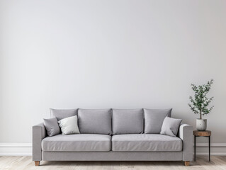 Minimalist living room interiors composition with a tv set, a sofa and a window providing natural lighting. Luxury Real Estate composition.