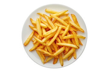 French fries potatoes in a plate isolated on transparent background