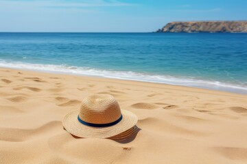 Summer Hat on Sandy Beach with Ocean View