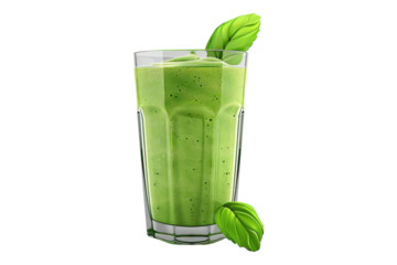 Glass of fresh green smoothie isolated on transparent background