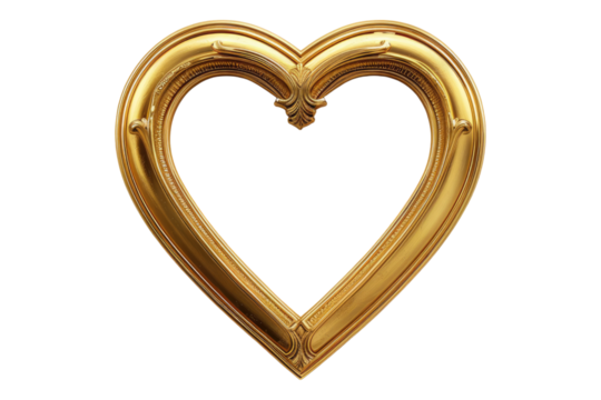 Golden heart frame isolated on transparent background