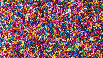 Rainbow sprinkles background tile realistic photo. Close up food photography, for advertisement, product promotion, background, wallpaper.