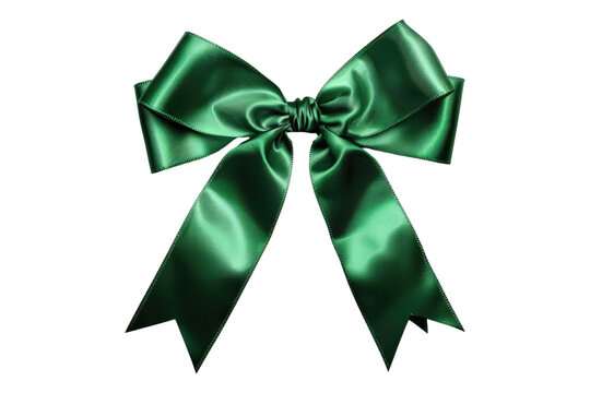 Green satin ribbon bow isolated on transparent background