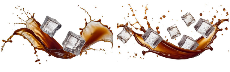 Set of ice coffee splashing isolated