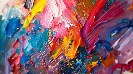 With each stroke of the brush, the canvas is transformed into a vibrant mosaic of color and texture, as bold paint strokes come together to create an abstract masterpiece.