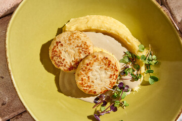 Authentic Chicken Cutlets with Mashed Potatoes and Mushroom Sauce in Sunlit Still Life