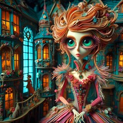 Obraz premium Fotografía hiperrrealista paper cut mujer de época, ilustraciín 3D, ilustración de cuentos infantiles