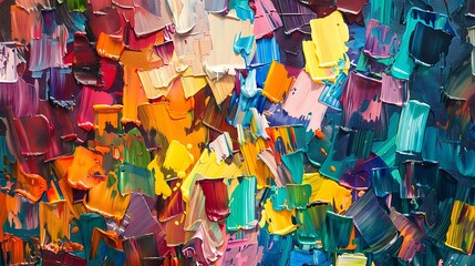 Naklejka premium With each stroke of the brush, the canvas is transformed into a vibrant mosaic of color and texture, as bold paint strokes come together to create an abstract masterpiece.