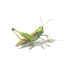 Fototapeta premium Watercolor illustration of grasshopper on white background