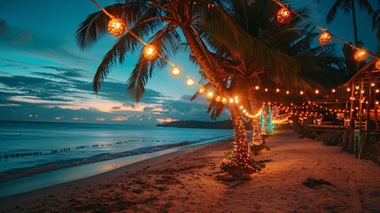 Christmas by the sea, lights, evening