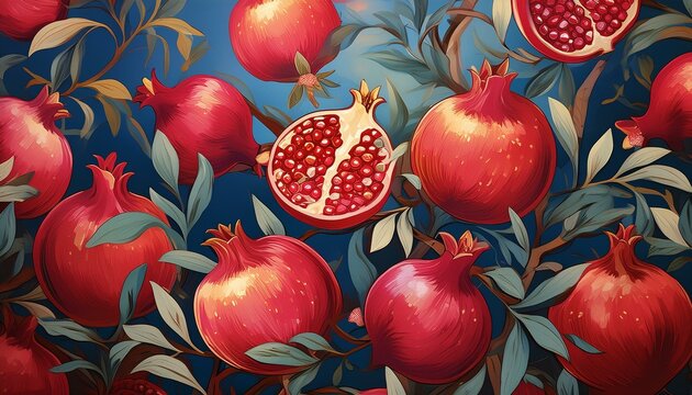 Summer Wallpaper Delight: Fresh Pomegranate Seamless Pattern for a Fruity Background"