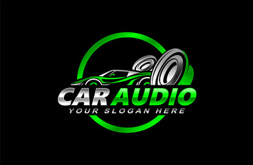 car audio logo silhouette template on black background