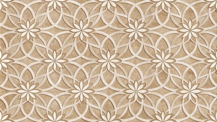 Fototapeta premium Elegant seamless floral pattern of interlocking rounded shapes in muted beige and cream hues on a subtle textured background.