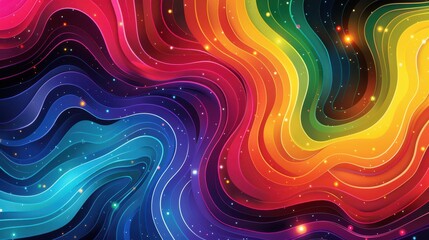 Fototapeta premium Vibrant Abstract Rainbow Waves with Dynamic Flow and Sparkling Highlights.