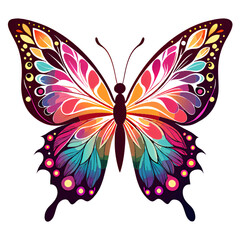 A colorful butterfly with a rainbow of colors on its wings on white background