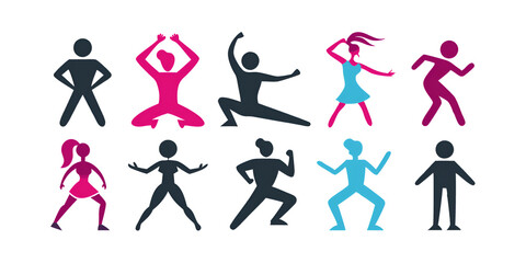 set of silhouettes of dancing people