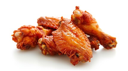 Deep Fried Chicken Wings And Bones On A White Background, A Crispy Treat