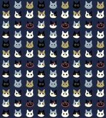 シンプルでかわいい猫柄　手描きイラストのシームレスパターン