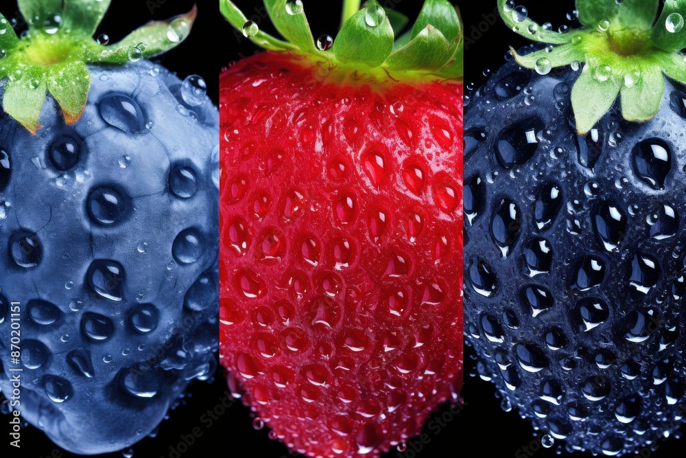 Poster macro photography of strawberries and blueberries