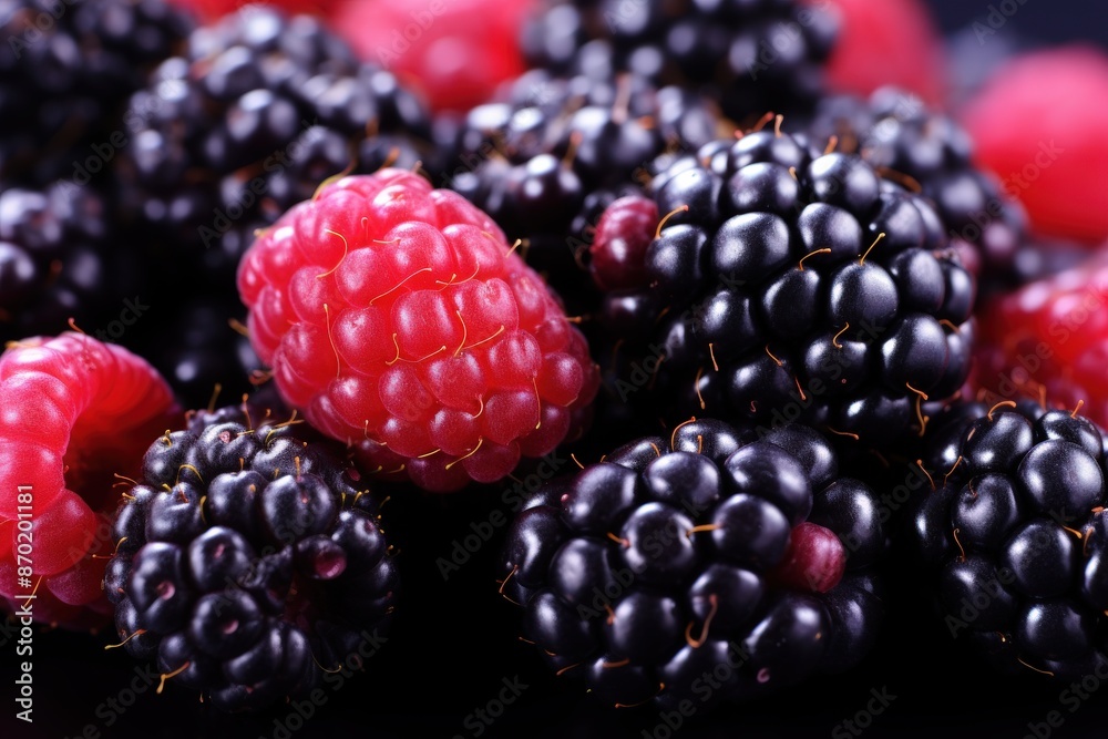 Sticker close-up of raspberries and blackberries