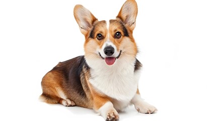 welsh corgi breed dog sitting on a white background. 