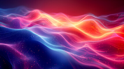 Obraz premium Captivating neon wave of luminous curves and fluid geometric shapes against a sophisticated color backdrop creating a visually striking and immersive digital art composition with a sense of movement