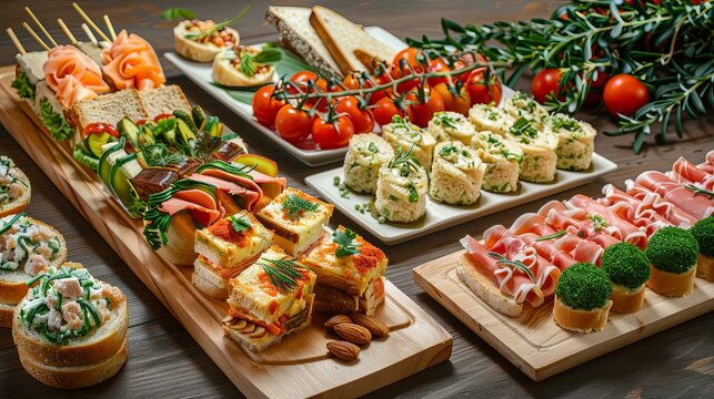 At a festive holiday gathering, a catering plate presents an array of delectable light snacks designed to please every palate.