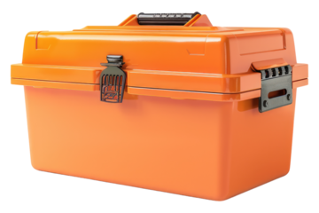 Orange plastic tool box isolated on transparent background