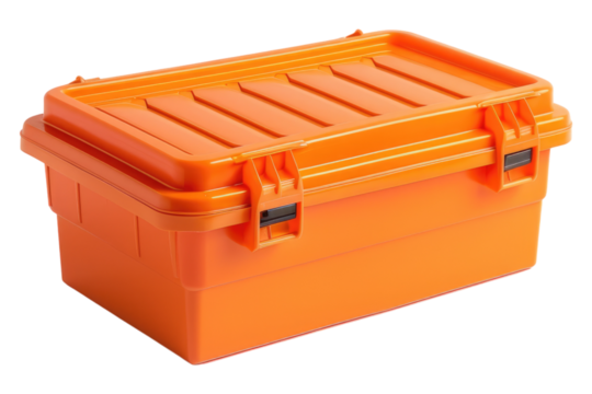 Orange plastic tool box isolated on transparent background