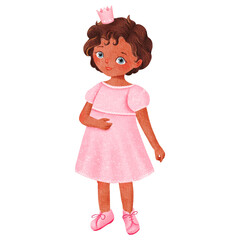 Illustration of a girl princess in pink dress and crown, great for kids creativity